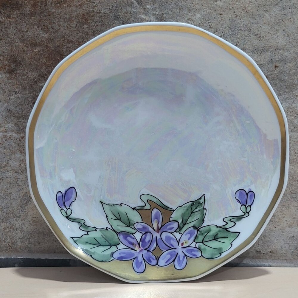 M Z Altrohlau CM R Czechoslovakia Plate Floral Hand Painted Iridescent Sky Blue